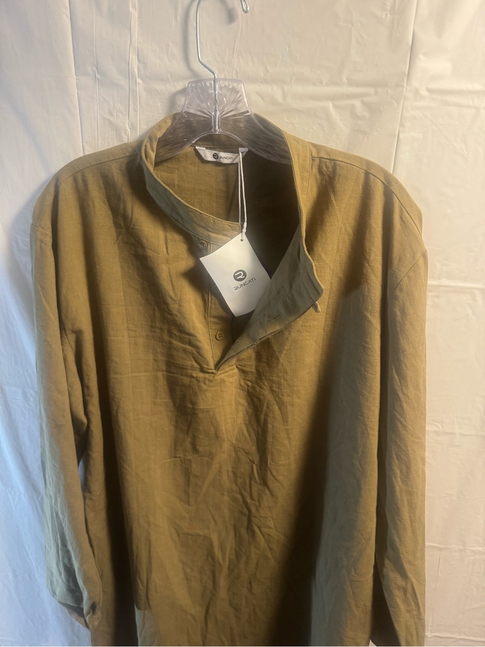 Relaxed Long-Sleeve Shift Dress in Olive